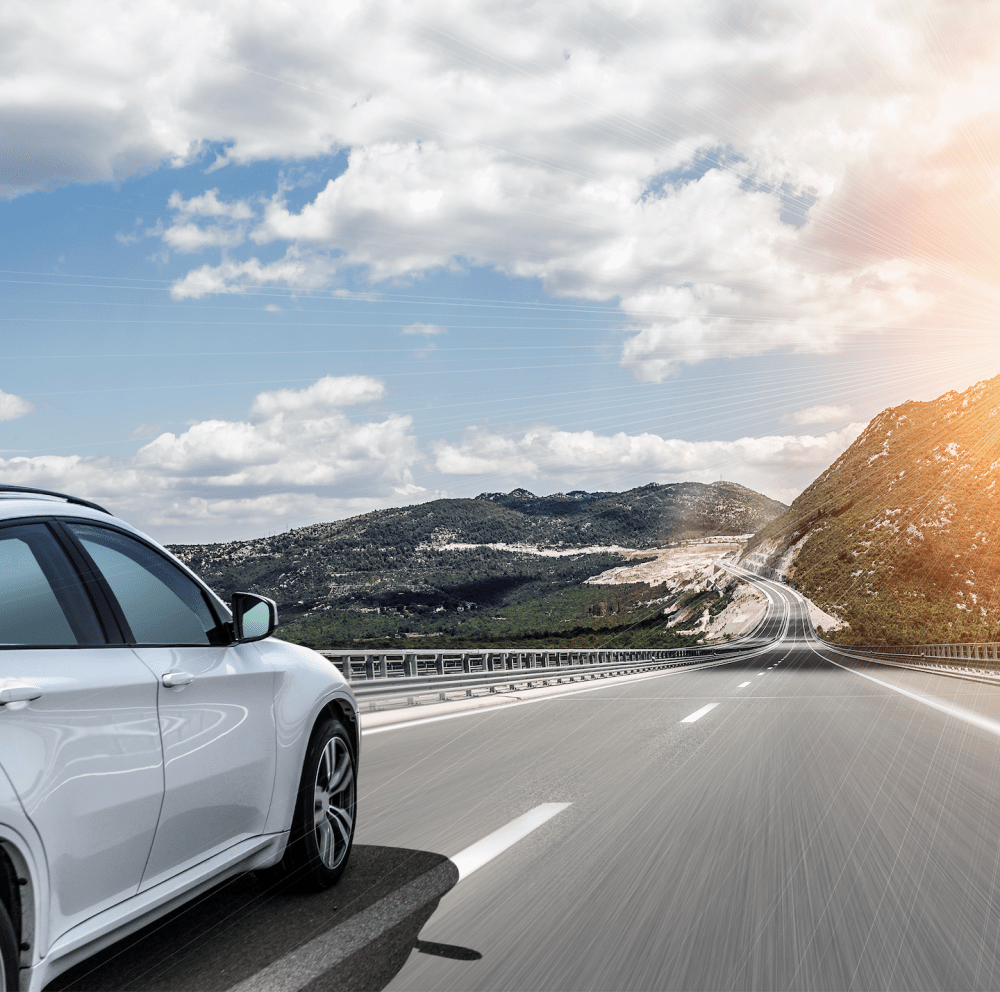 Car ride on a mountain road