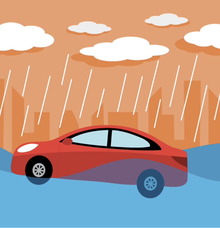 Car drowning under water