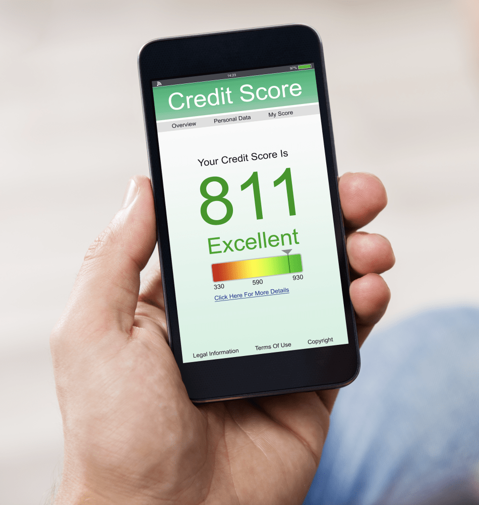Excellent credit score 811 shown on a mobile phone