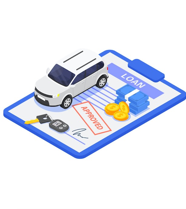A car loan application with an approval stamp