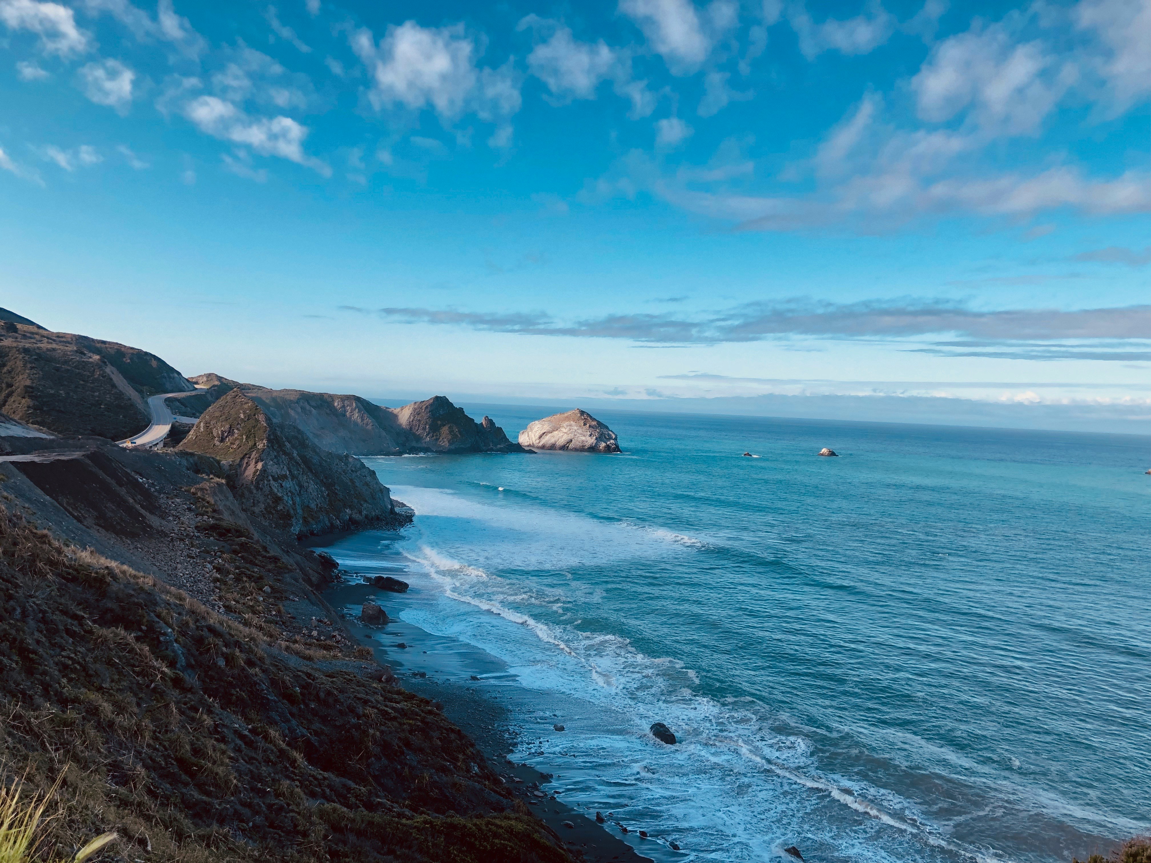pacific highway dramatic rocky coastline & winding road 